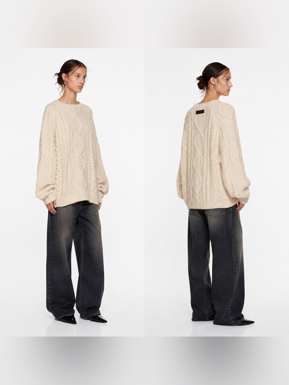 Essentials Fear Of God Sweater Womens Large Eggshell Cableknit Raglan Oversized